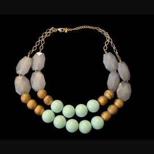 Hand Made Two Tone Artisan Acrylic And Wood Bead Double Layered 20.5" Necklace